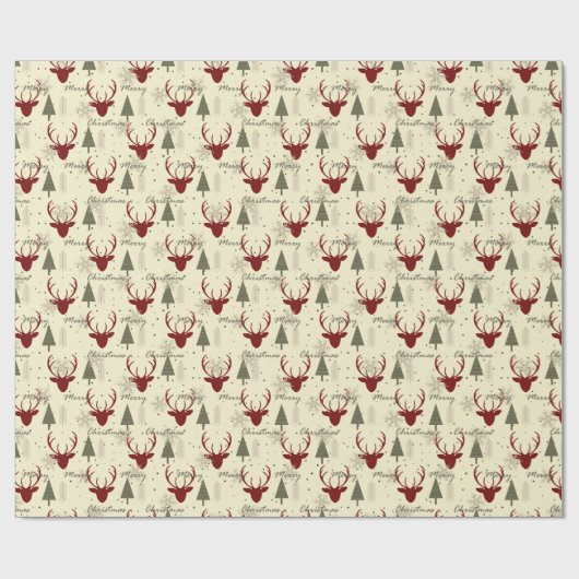 Scandinavian Christmas Tree Reindeer Pattern Cadeaupapier (Vlak)