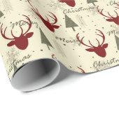 Scandinavian Christmas Tree Reindeer Pattern Cadeaupapier (Rol Hoek)