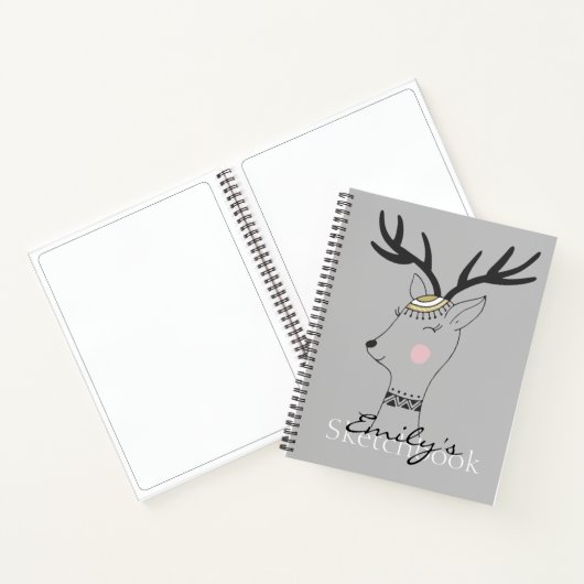 Scandinavian Deer Personalized Sketch Notitieboek (Binnen)