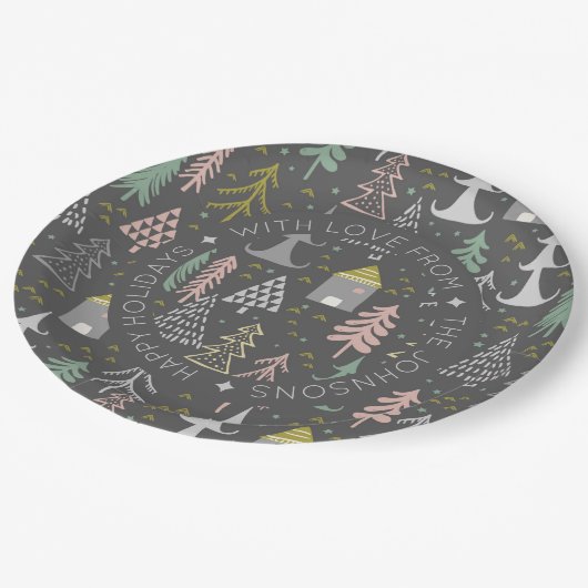 Scandinavian Doodle kerstdorp Personalize Papieren Bordje (Gekanteld)