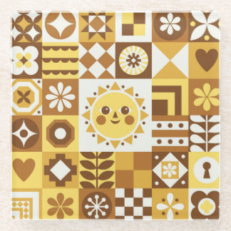 Scandinavian Floral: Abstracte  Kaart. Glazen Onderzetter