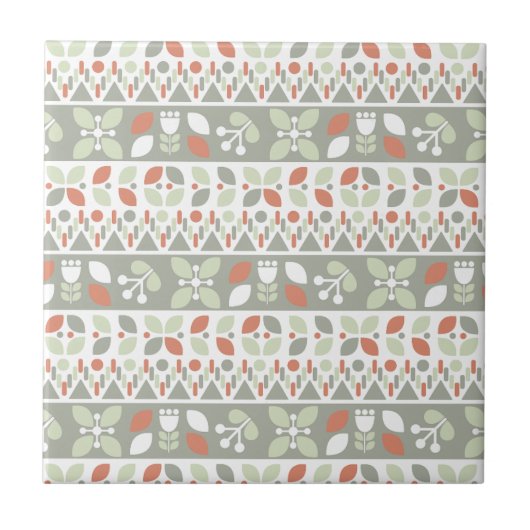  Scandinavian Floral Folk Design Pattern  Tegeltje (Voorkant)