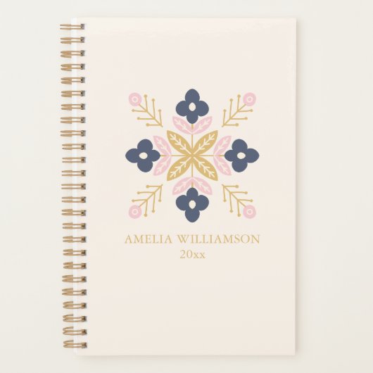Scandinavian Floral Pattern Personalized Name Planner (Voorkant)
