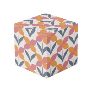 Scandinavian floral pattern, retro style, mid cent kubus