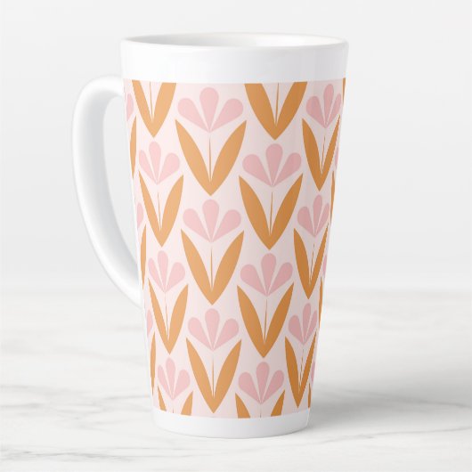 Scandinavian floral pattern, retro style, mid cent latte mok (Linkerhoek)