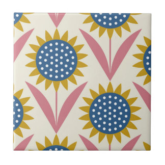 Scandinavian floral pattern, retro style, mid cent tegeltje