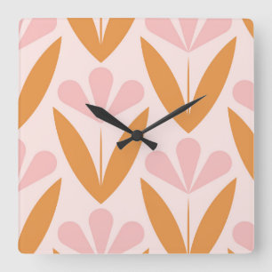 Scandinavian floral pattern, retro style, mid cent vierkante klok