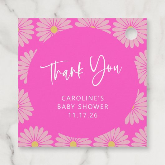 Scandinavian Flower Pink Baby shower Dank u Bedankjes Labels (Achterkant)