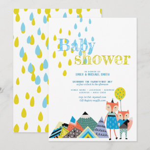 Scandinavian Folk Art Baby shower nodigt foxes uit Kaart