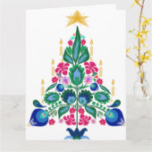 Scandinavian Folk Art Christmas Tree Wenskaart Kaart (Gele Bloem)