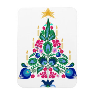 Scandinavian Folk Art Christmas Tree Wenskaart Magneet