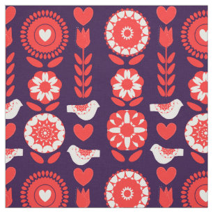 Scandinavian Folk Art  Floral Pattern Stof