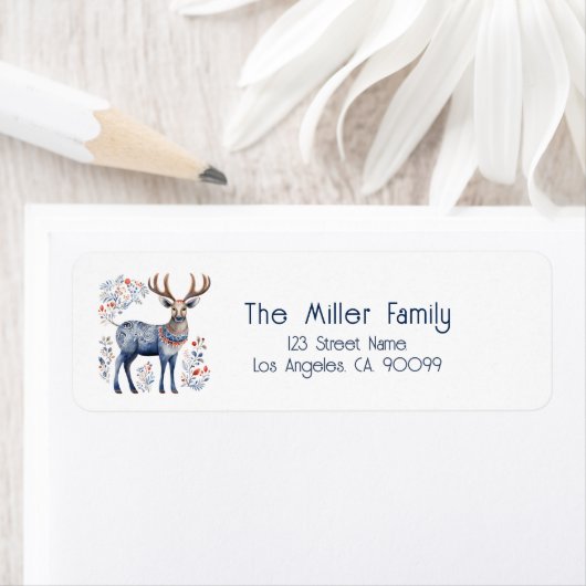 Scandinavian Folk Reindeer Personalized Text Etiket (Insitu)