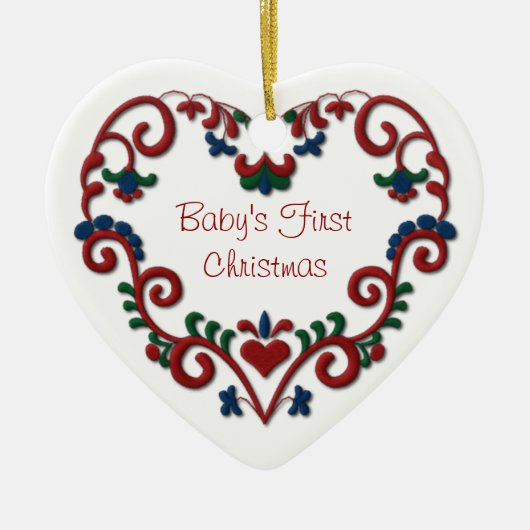 Scandinavian Heart Babys eerste kerstkerstdag Keramisch Ornament (Voorkant)