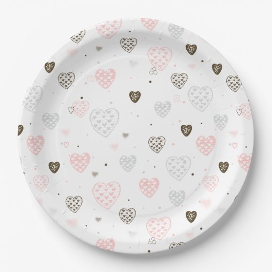 Scandinavian Hearts Pattern Papieren Bordje (Voorkant)