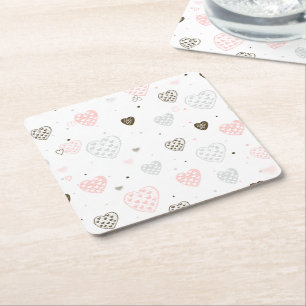 Scandinavian Hearts Pattern Vierkante Kartonnen Onderzetter