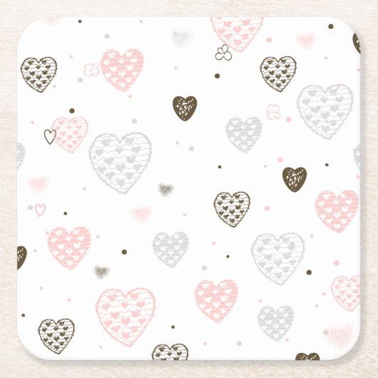 Scandinavian Hearts Pattern Vierkante Kartonnen Onderzetter (Voorkant)