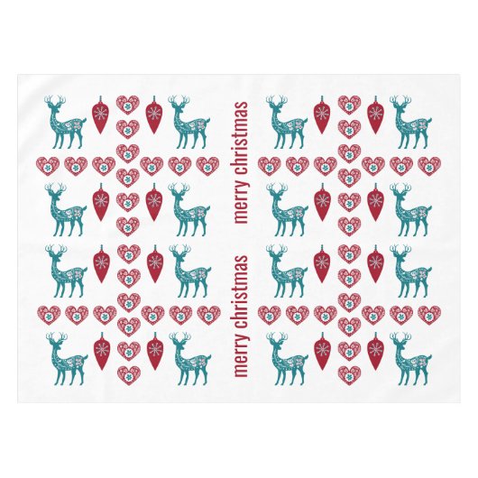 Scandinavian Hearts Reindeer Baubles Merry Xmas Tafelkleed (Voorkant (Horizontaal))