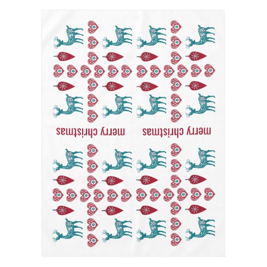 Scandinavian Hearts Reindeer Baubles Merry Xmas Tafelkleed (Voorkant)