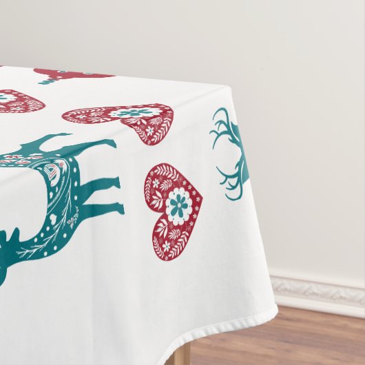 Scandinavian Hearts Reindeer Baubles Merry Xmas Tafelkleed (Voorbeeld)