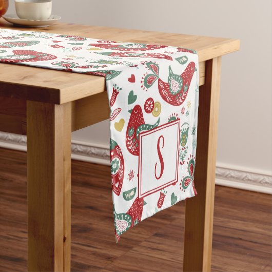 Scandinavian Holiday Birds Monogram Table Runner Medium Tafelloper (Voorbeeld)