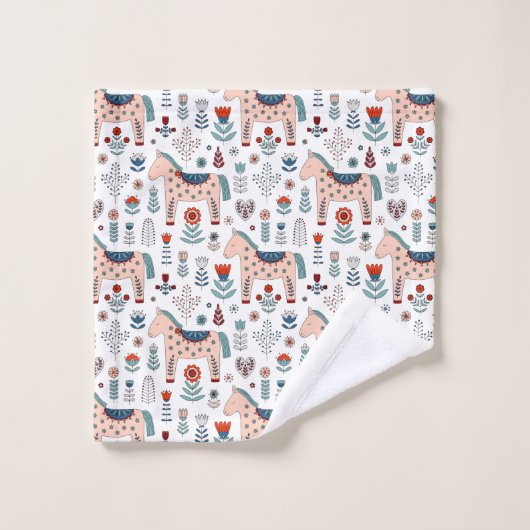 Scandinavian Horse Folk Art Pattern Bad Handdoek (Wasdoekje)