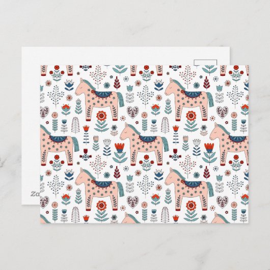 Scandinavian Horse Folk Art Pattern Feestdagenkaart (Voorkant / Achterkant)
