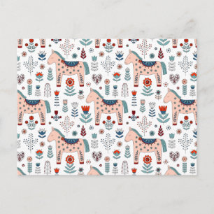 Scandinavian Horse Folk Art Pattern Feestdagenkaart