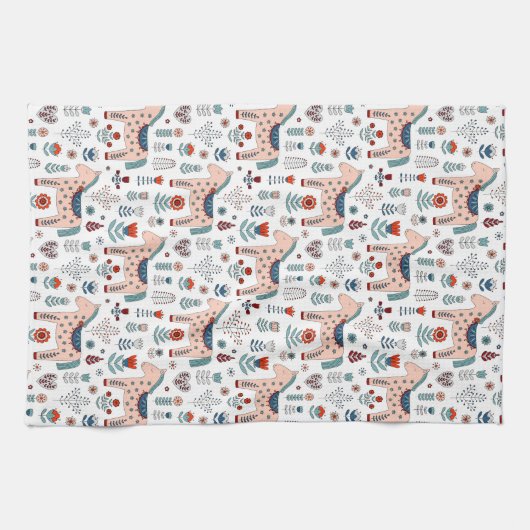 Scandinavian Horse Folk Art Pattern Theedoek (Horizontaal)