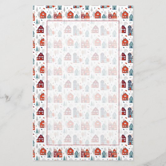 Scandinavian House Folk Art Pattern Briefpapier (Voorkant)