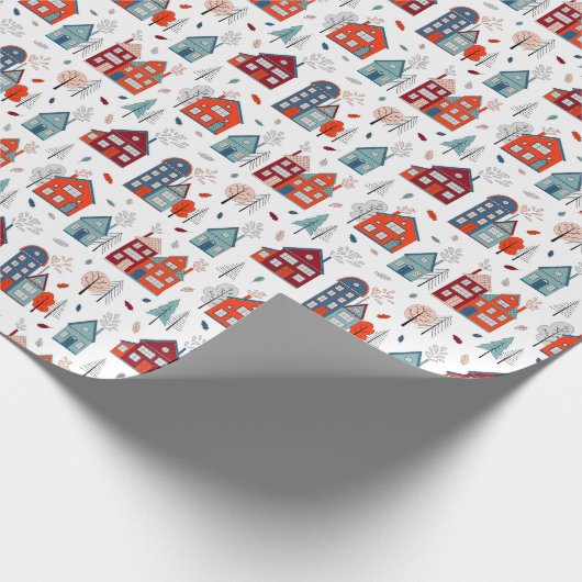 Scandinavian House Folk Art Pattern Cadeaupapier (Hoek)