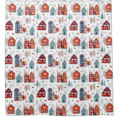 Scandinavian House Folk Art Pattern Douchegordijn (Voorkant)