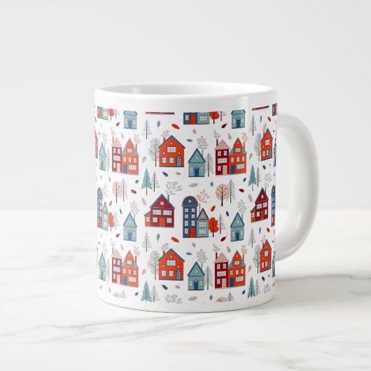 Scandinavian House Folk Art Pattern Extra Grote Beker (Voorkant rechts)