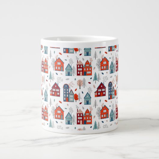 Scandinavian House Folk Art Pattern Extra Grote Beker (Voorkant)