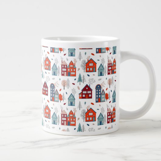 Scandinavian House Folk Art Pattern Extra Grote Beker (Rechts)