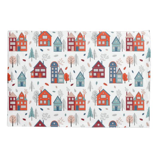 Scandinavian House Folk Art Pattern Kussensloop (Achterkant-Links)