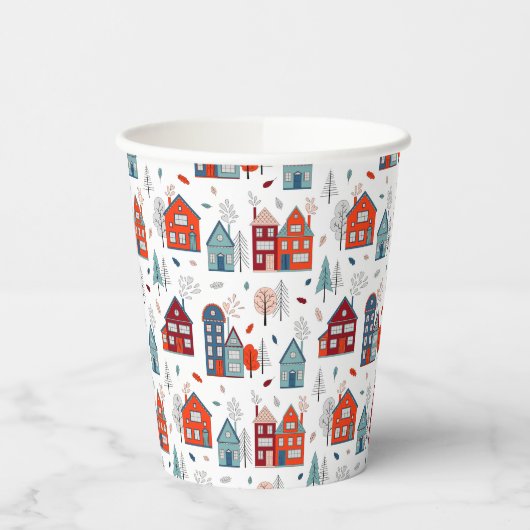 Scandinavian House Folk Art Pattern Papieren Bekers (Links)