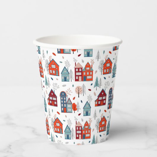 Scandinavian House Folk Art Pattern Papieren Bekers (Voorkant)