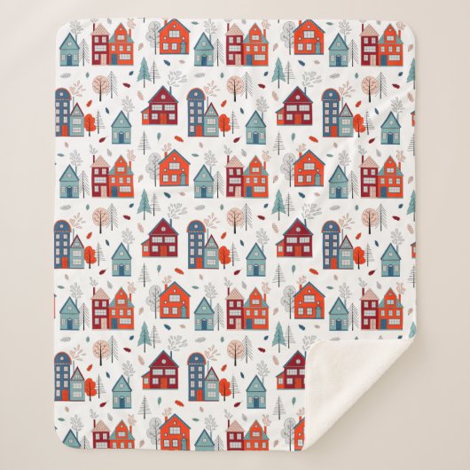 Scandinavian House Folk Art Pattern Sherpa Deken (Voorkant)