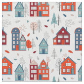 Scandinavian House Folk Art Pattern Stof (Close Up)