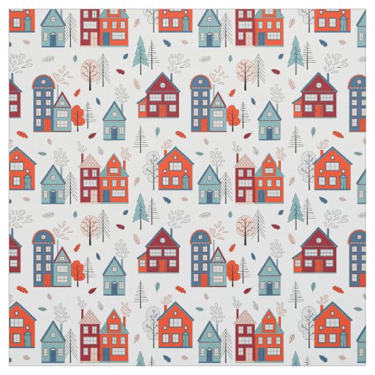 Scandinavian House Folk Art Pattern Stof (Swatch)