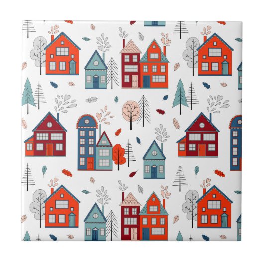 Scandinavian House Folk Art Pattern Tegeltje (Voorkant)
