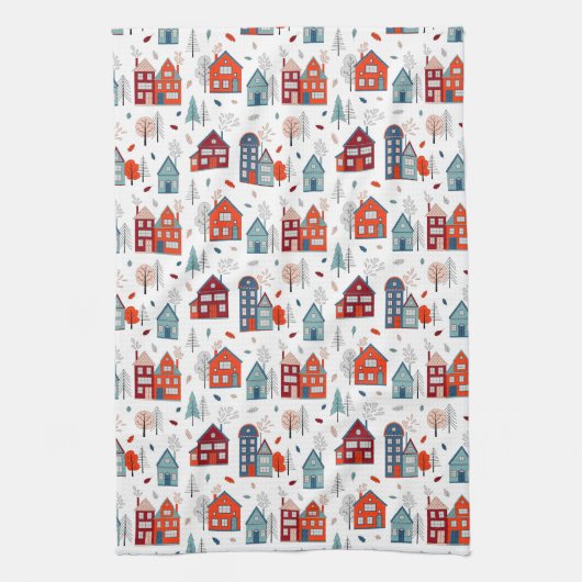 Scandinavian House Folk Art Pattern Theedoek (Verticaal)