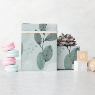 Scandinavian Light Green Leaf Sage Floral Pattern Cadeaupapier