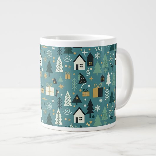 Scandinavian Merry Christmas Tree Winter Snow Extra Grote Beker (Voorkant rechts)