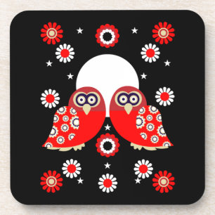 Scandinavian Owl Folk Art Bier Onderzetter