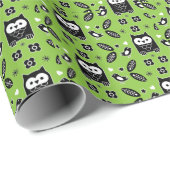 Scandinavian Owl Folk Art Cadeaupapier (Rol Hoek)