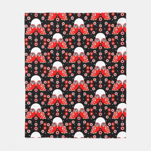 Scandinavian Owl Folk Art Fleece Deken (Voorkant)