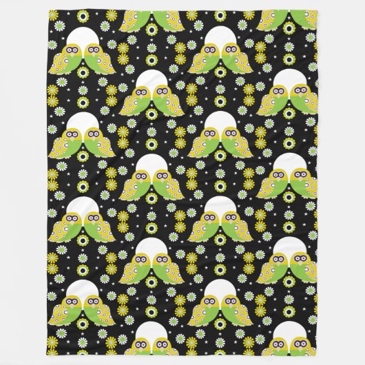 Scandinavian Owl Folk Art Fleece Deken (Voorkant)