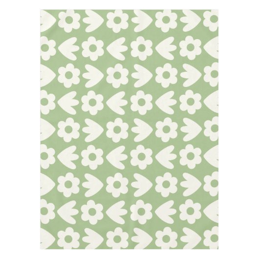 Scandinavian Retro Flowers Floral Pattern Sage Tafelkleed (Voorkant)